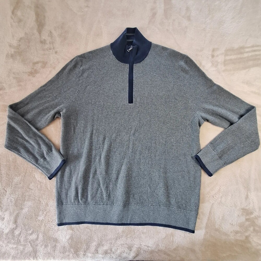 Brooks Brothers Sweater Mens XL Gray 1/4 Zip Mock Neck Waffle Knit Pullover